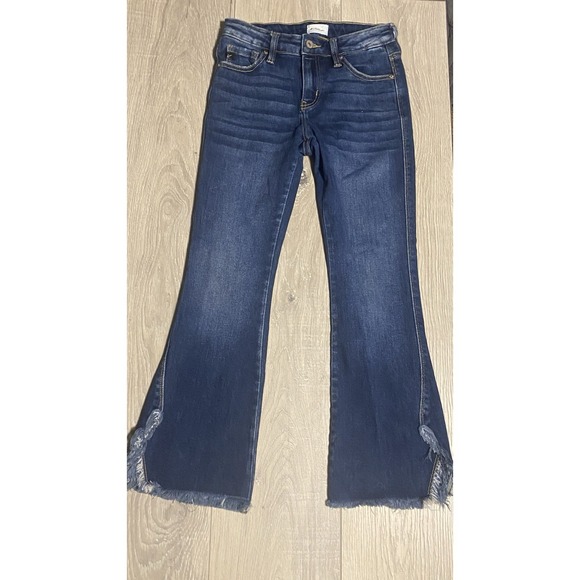 KanCan Denim - Kancan‎ Jeans Flare Frayed Hem Denim Stretch Mid Rise Womens 1 Festival Farmcore